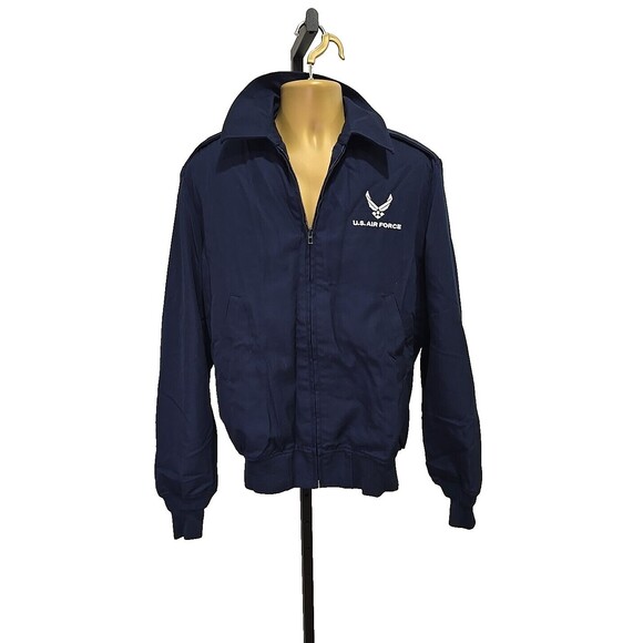 USAF Air Force Mens 42XL Lightweight Jacket Lined Navy Blue Military Embroidered